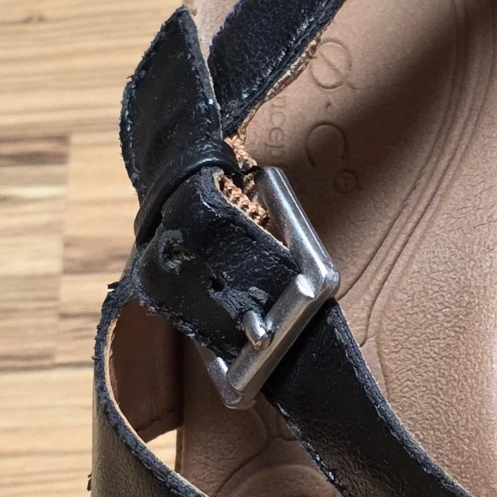 Boc Born Concept Schirra Wedge‎ Sandals Women's Size 7 M Black Leather Cork